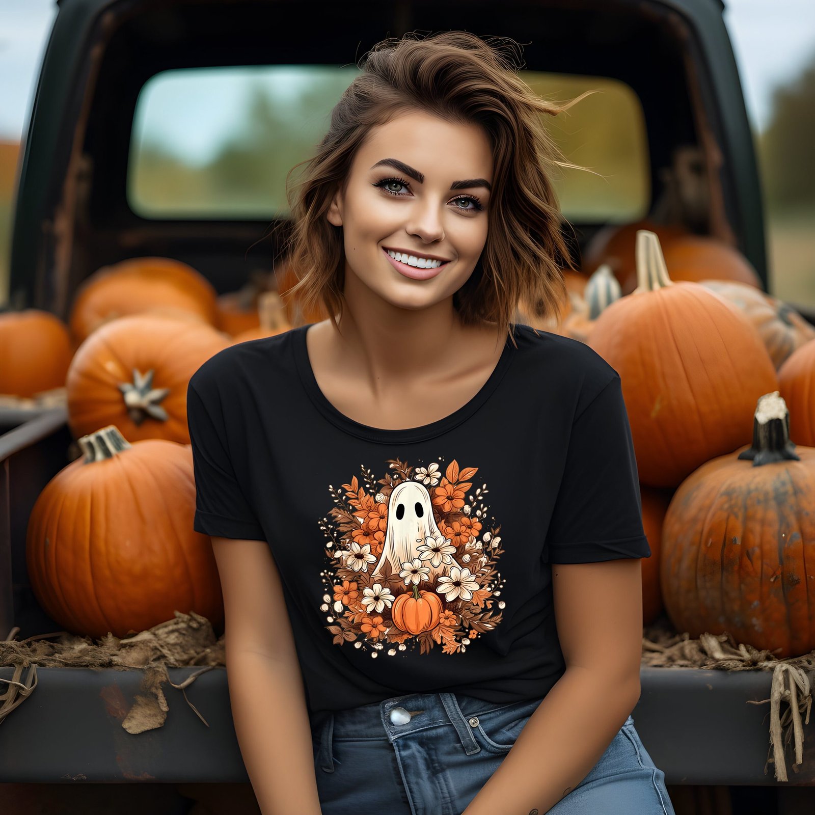 Halloween Spooky Ghost Shirt, Floral Ghost Tee, Halloween Fall Shirt ...